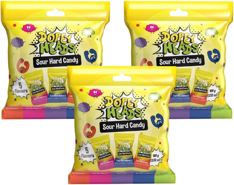 HALAL | Assorted | Sour Hard Candy | Watermelon | Strawberry | Grape | Blue Raspberry | Apple | Pack of 3 | Weight 100g Each (Assorted Sour Hard Candy)