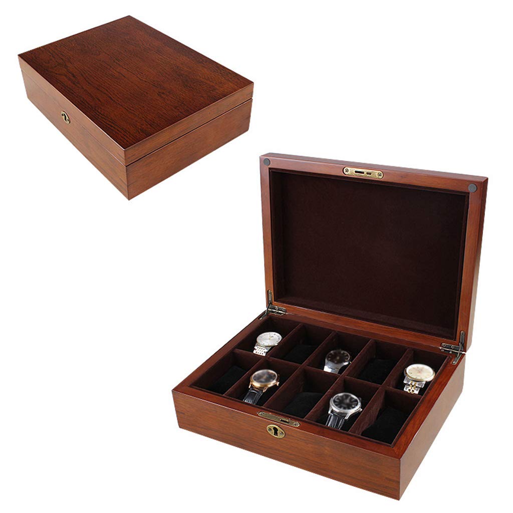MUSUMI Caja organizadora de almacenamiento de joyas de lujo con tapa de Cristal para 10 relojes, caja organizadora con 10 almohadas de almacenamiento extraíbles para Hombres y Mujeres