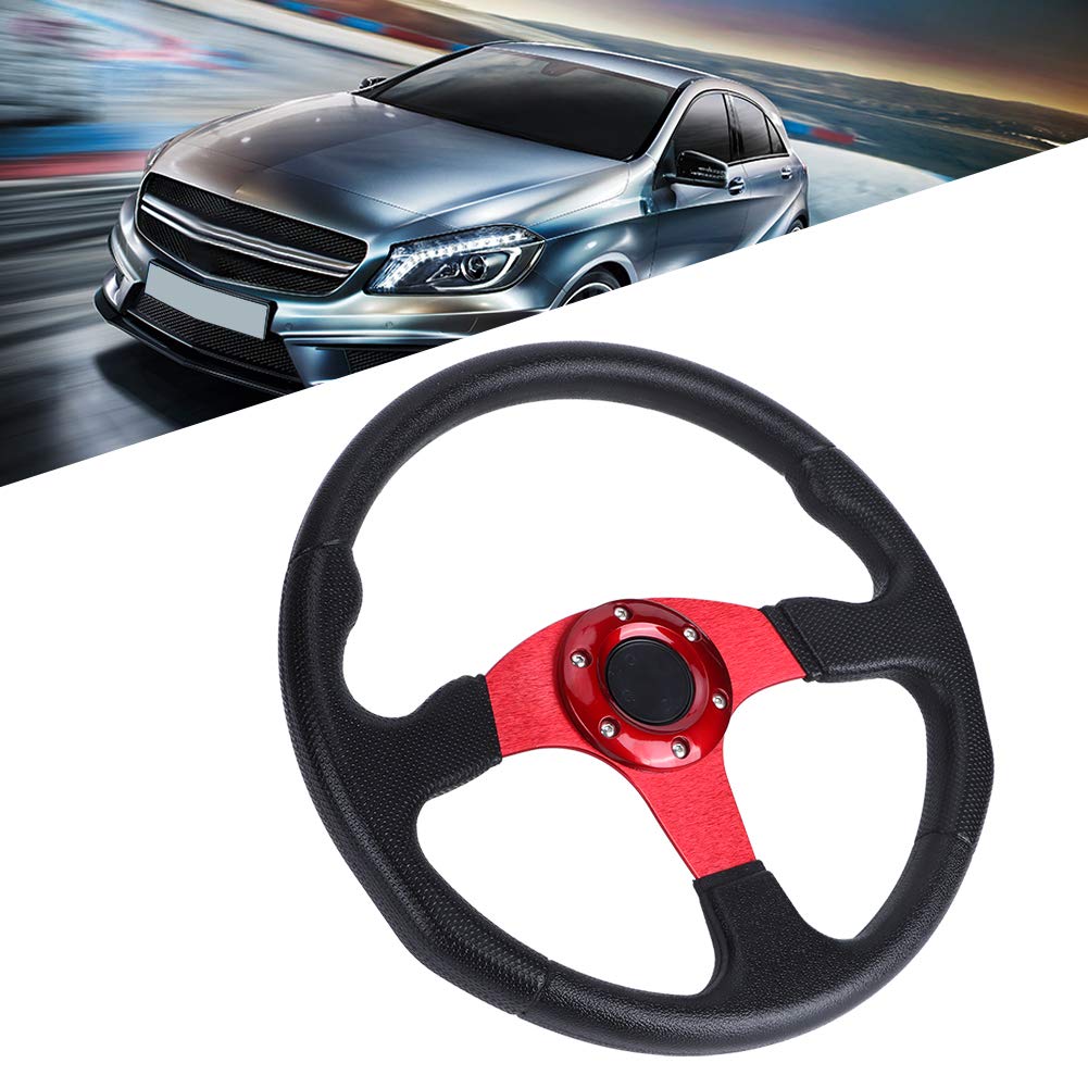 Yechiry Volante Deportivo a la Deriva de 14 Pulgadas, Aleación de Aluminio de Alta Calidad, Cuero de PU, Plato, Accesorio Universal Modificado para la Mayoría de los Vehículos (rojo)