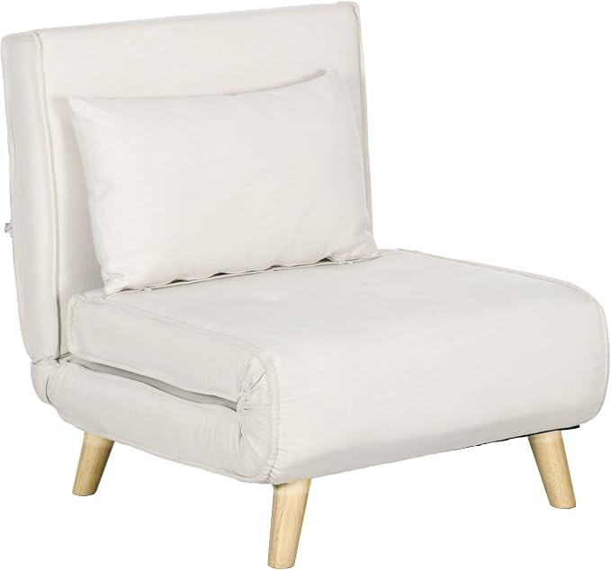 Fauteuil Convertible 1 Place HOMCOM - Velours Crème, Transformable En Lit 73x195cm, Charge 240kg