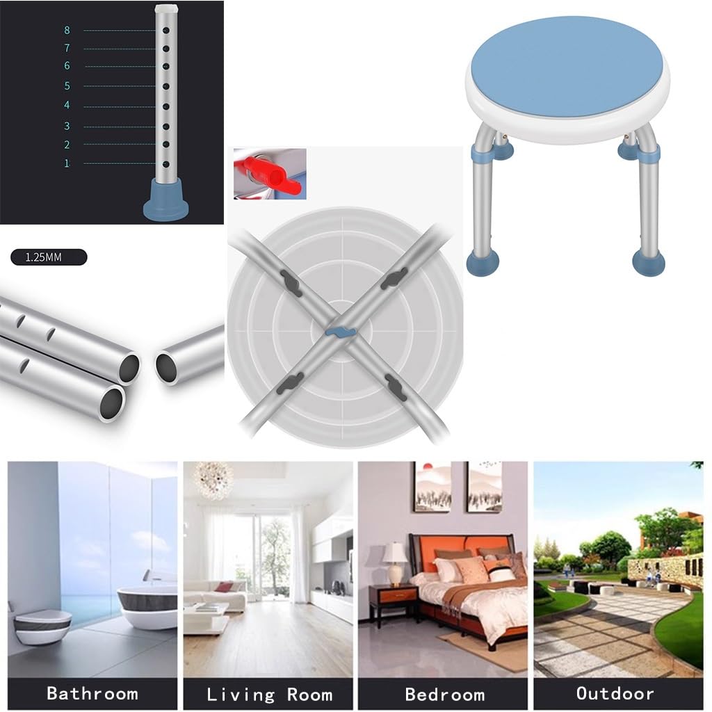 Silla de ducha giratoria de 360 ​​grados, taburete de ducha de altura ajustable, banco de asiento de bañera con puntas de goma antideslizantes, for personas mayores, discapacitados, discapacitados, he