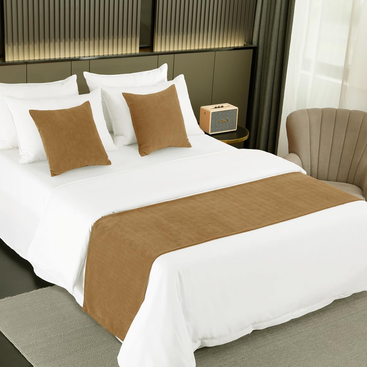 AMBERIS Bed Runner Single Layer Chenille Modern Style Bed Scarf for Home Hotel Decoration