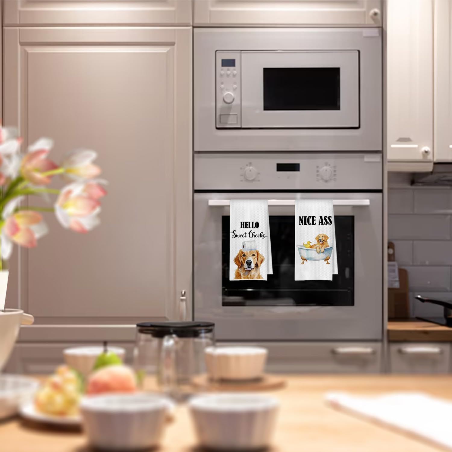 Golden Retriever Bathroom Towels - Funny Golden Retriever Decorative Waffle Weave Hand Towels for Toilet Bathroom, 16×24 Inches Set of 2 - Image 3