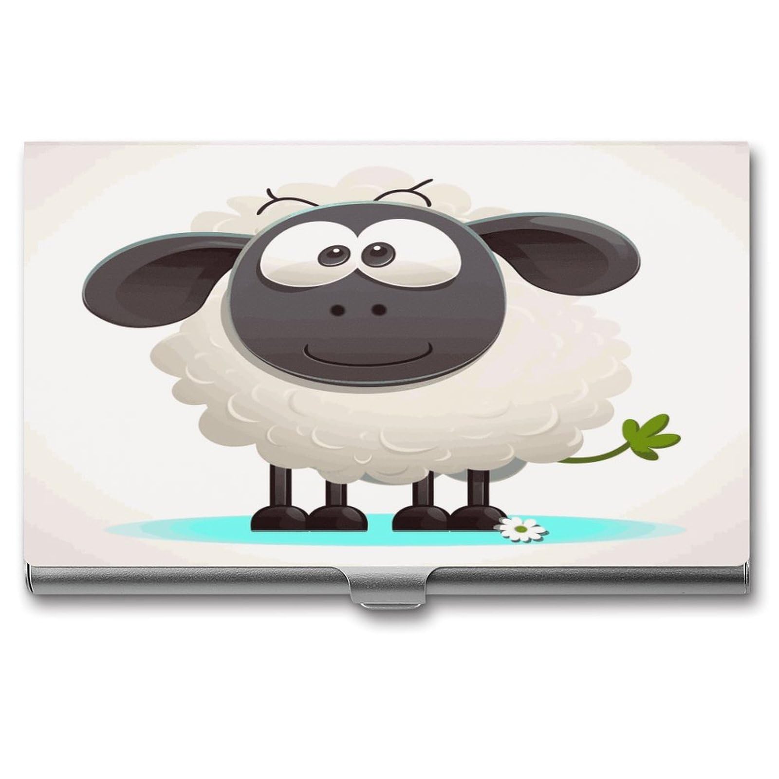 LDGSUPH Sheep Business Card Holder Fashion Slim Name Card Holder Minimalist Design Case Metal Card Carrier Personalized Business Card Case with Flip for Men Women