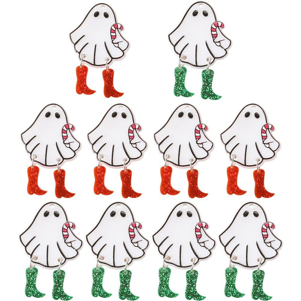 10 szt./zestaw Halloween duch zawieszki śmieszne akrylowe chodzenie duch wisiorek do biżuterii naszyjnik kolczyk prezent tworzenie rękodzieła