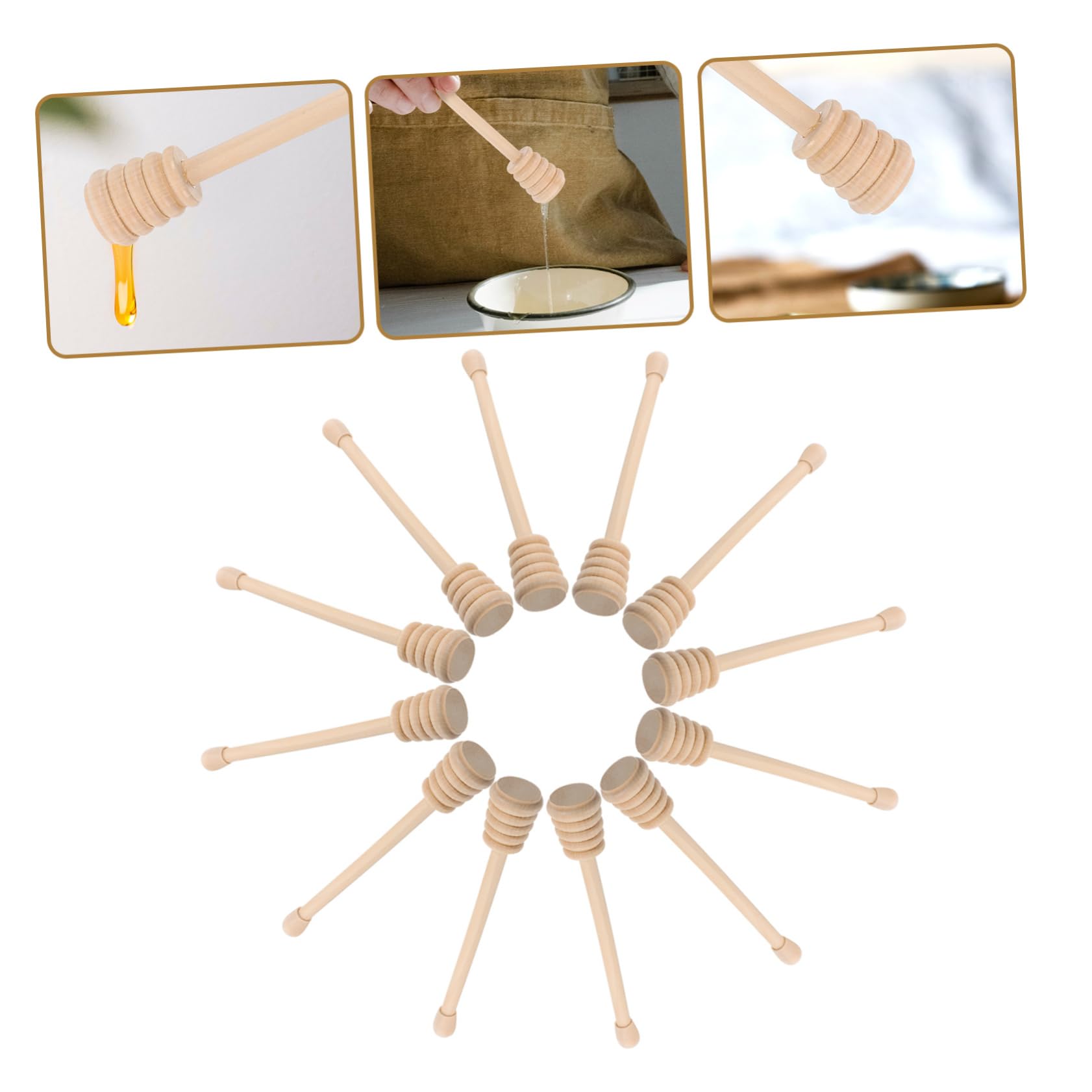 ASAKKURA Honey Stirrers 12 Pcs Wooden Honey Mixing Sticks for Non-slip Handle Dishwasher Safe