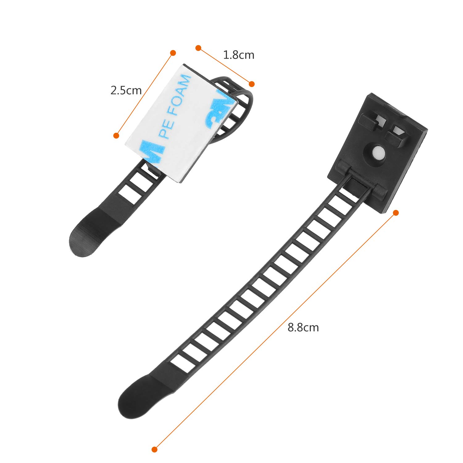 50 Pezzi Fascetta per Cavi Autoadesiva, Nylon Fascette Clip per Cavo Adesivo Chiusure Lampo Regolabili in Nylon e Clip per Cavi Adesivi Cavi 116 x 8 mm