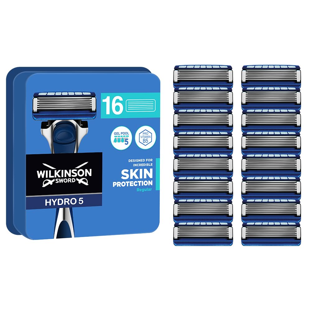 WILKINSON SWORD - Hojas de afeitar Hydro 5 para hombre | Paquete de 16 recambios para cuchillas de afeitar | Gel hidratante y recortadora de precisión (el embalaje puede variar)