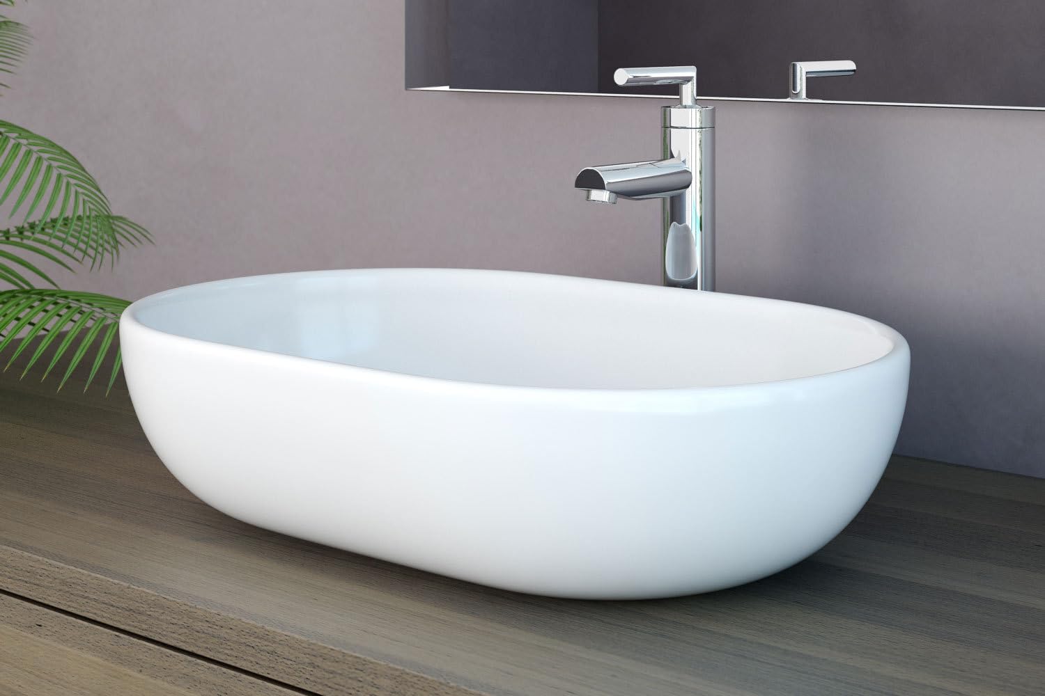 NEG Waschbecken Uno34A ovale Aufsatz-Waschschale 60x43x14,5cm | Extra groß, Schmaler Rand, Nano-Beschichtung
