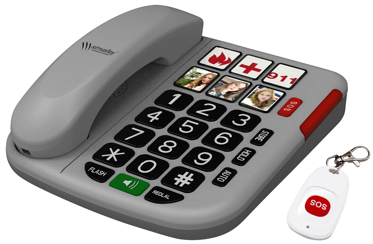 Communications Festnetztelefon: Senioren-Notruf-Telefon, Funk-SOS-Taster & zusätzliches SOS-Armband (Notruftelefon, Tischtelefon)