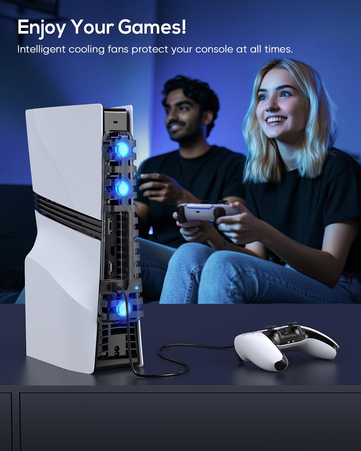 Ventola di raffreddamento automatica per PS5 Pro/PS5 Slim, porta USB 3.0, regolabile a 3 velocità, con luce LED, funzione di memoria, sistema di raffreddamento silenzioso ed efficiente per PS5