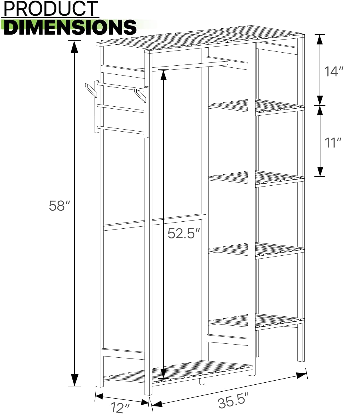Magshion Bamboo Clothing Garment Rack, Freestanding Clothes Coat Hanger, Closet Organizer with Shelf for Shoes or Storage Boxes, Multi-tiered Wardrobe Storage Shelves for Bedroom (Brown, 35.5 Inches)