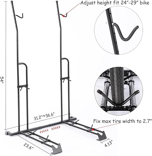 Miniatura 4 de YueTong Soporte vertical para bicicleta, 2 soportes para bicicletas, vertical y horizontal, almacenamiento interior de bicicletas para piso.