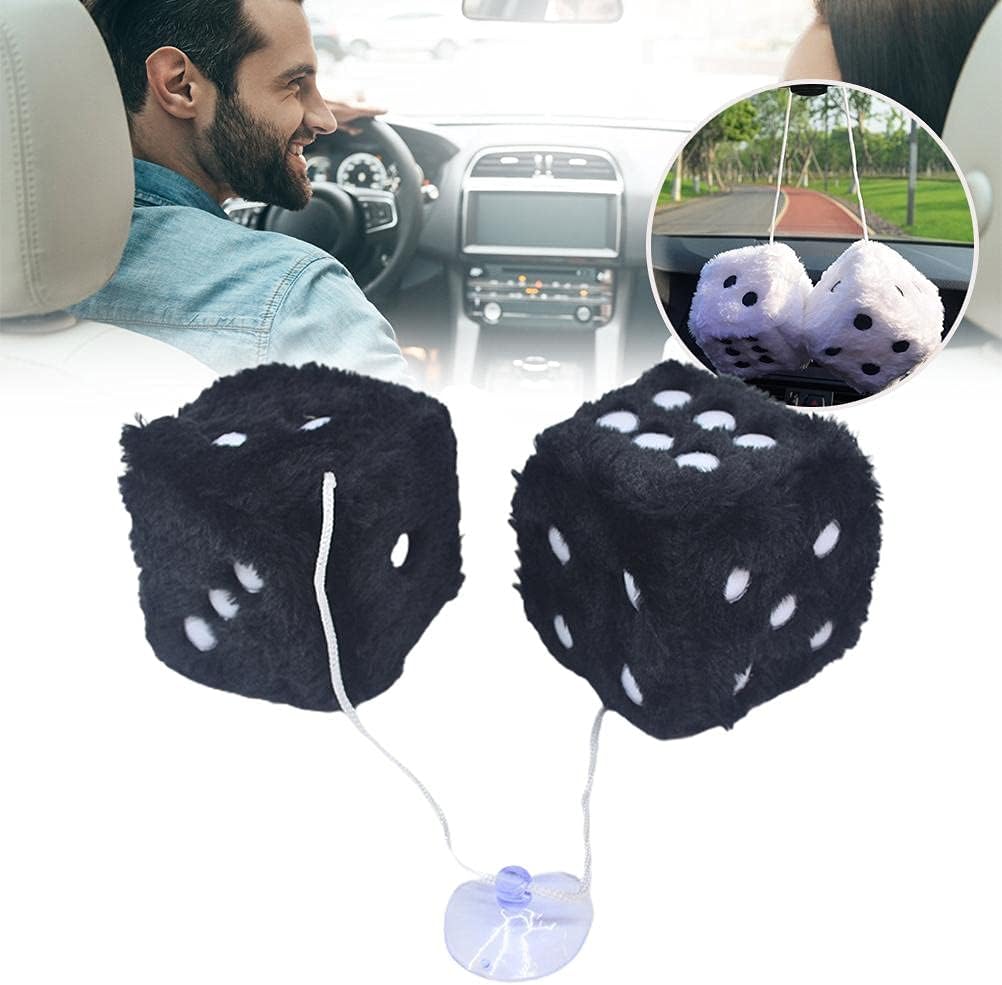 Plush Hanging Dice, Retro Hanging Couple Fuzzy Plush Dice with Dots for Car Interior Ornament Decoration, Suction Cup Pendant, Car Glass Refrigerator Decoration
