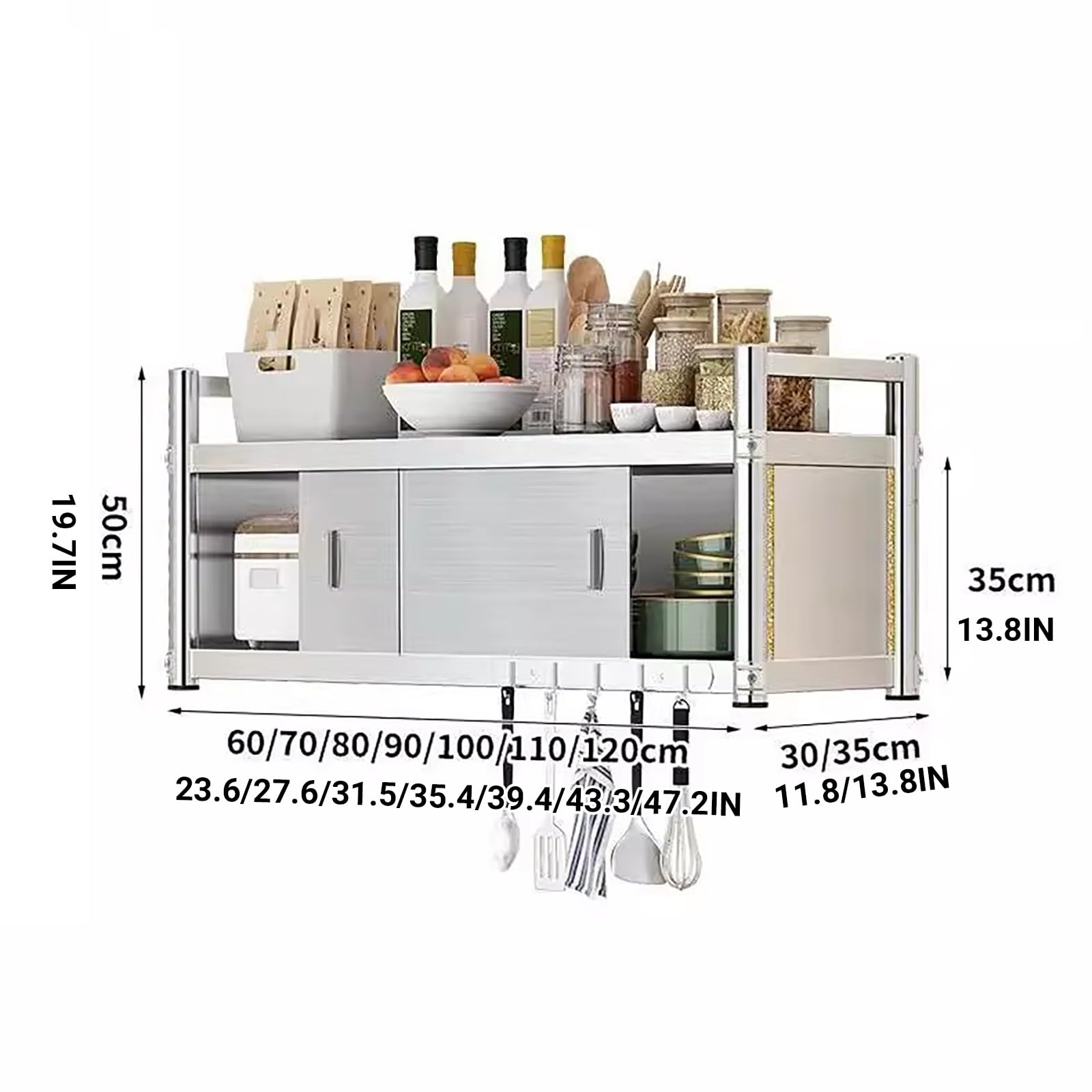 Gabinete de cocina de acero cepillado montado en la pared 304 inless con puertas correderas para baño, Ga y Reurant Sto (35.4in x13.8in x19.7in)