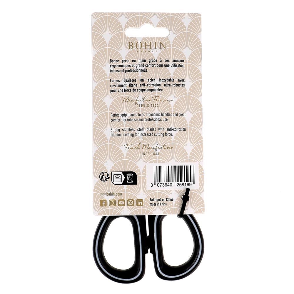 Bohin BO25816 Ciseaux Professionnels Manche Ergonomique Revêtement Titane pour Projets de Tricot Crochet, Acier Inoxydable, Noir, 16 cm