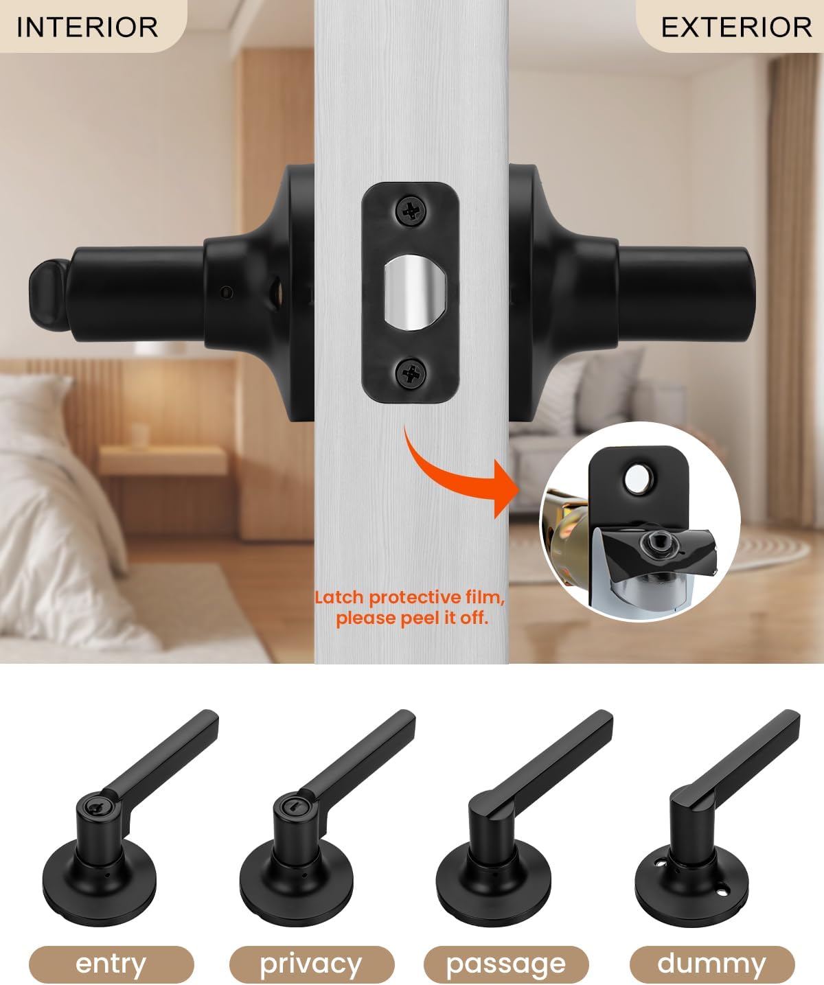 Haidms Black Door Handles Interior, Privacy Matte Black Interior Door Handles for Bedroom Bathroom, Door Levers Right&Left Handing, 6 Pack
