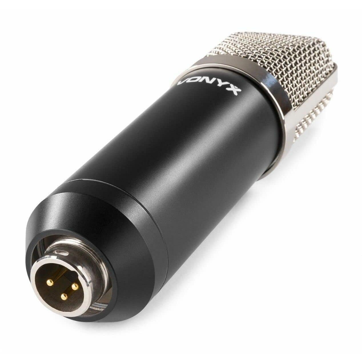 VONYX CMS400 Microphone de Studio Argenté - Ensemble Microphone à Condensateur avec Bras Réglable et Filtre Anti-Pop, Alimentation Fantôme 48 Volts, Connexion Directe à Un Ordinateur (Jack 3,5mm)