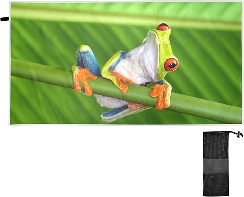 DOMIKING Green Tree Frog - Toalla de playa grande para adultos, hombres y mujeres, toallas de baño absorbentes de 71 x 31 pulgadas, toallas de