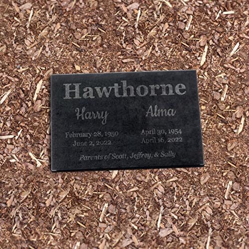 Image of PlaqueMaker Black Granite Memorial Headstone for Two Lost Loved - Great for Your Garden, Tree Dedication, or in a Cemetery. Includes Your Text and Select Clipart (16 x 10 x 2)