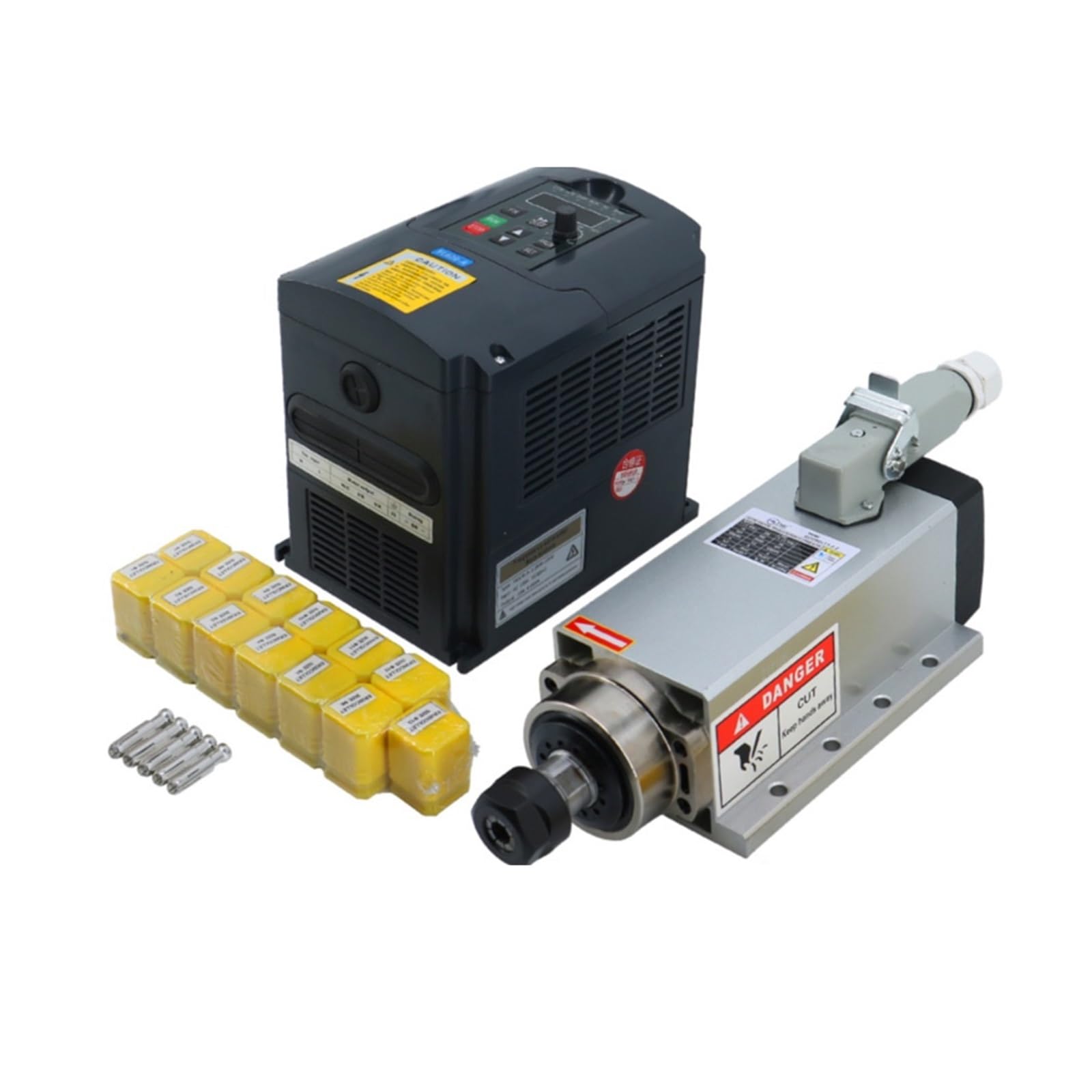 CNC-Spindel, 2,2 kW, 1,5 kW, 24000 U/min, luftgekühlter Spindelmotor + YL VFD-Wechselrichter + 1 Satz ER20 oder ER11 Spannzange for CNC-Fräsmaschine(Junction Box YL VFD,2.2kw 380)
