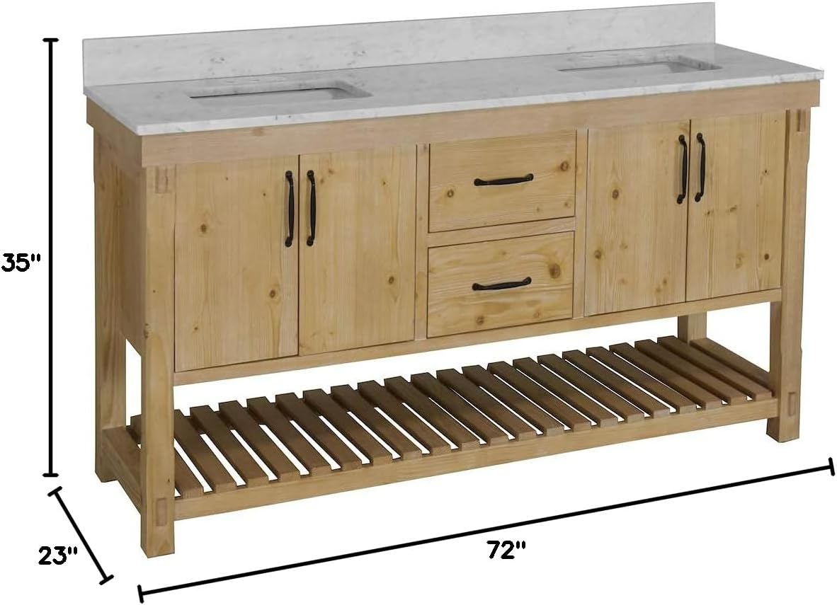 Kitchen Bath Collection Birmingham 72-inch Double Bathroom Vanity (Carrara/Driftwood): Includes Driftwood Cabinet with Authentic Italian Carrara Marble Countertop and White Ceramic Sinks