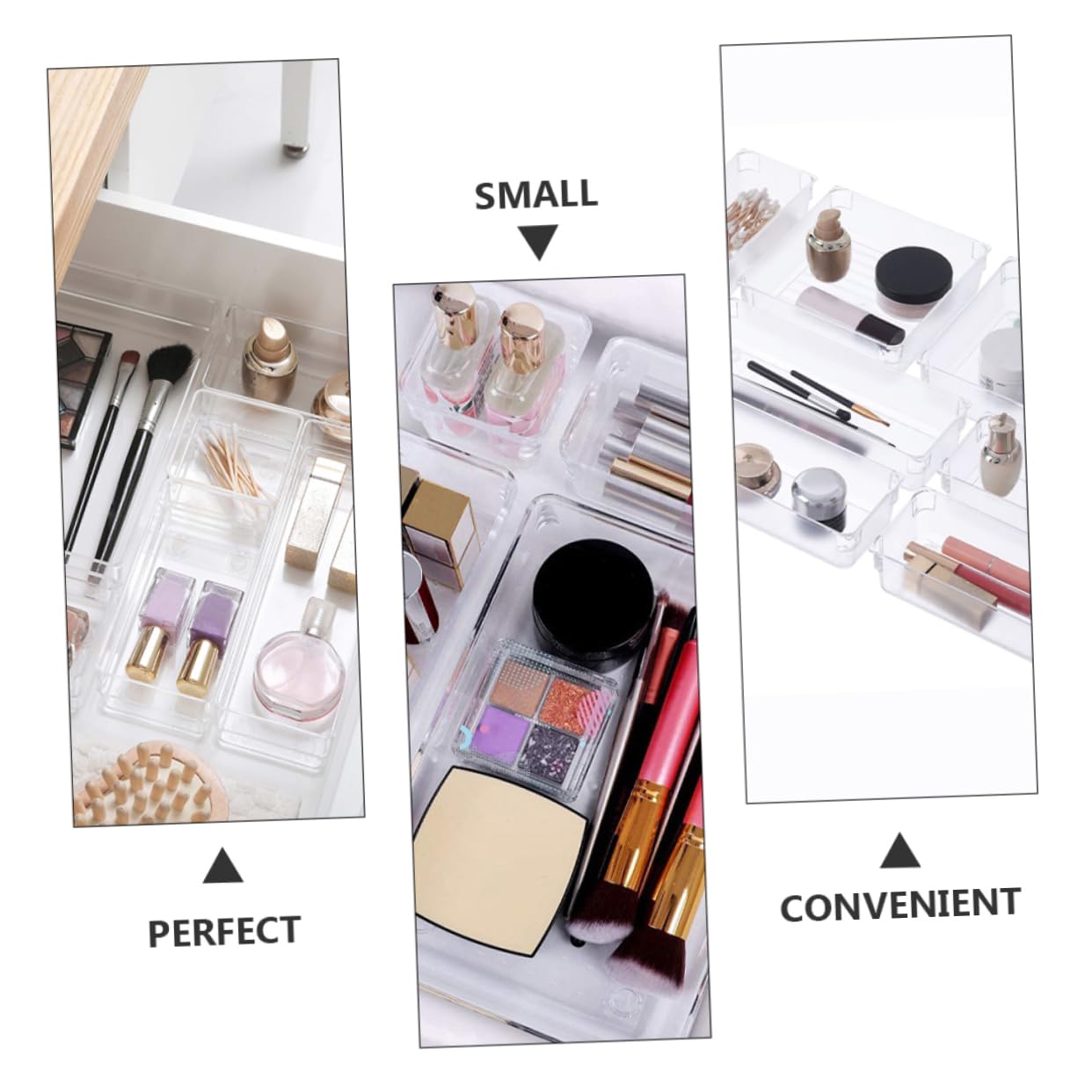 NUOBESTY Set 17 Pezzi di Organizer per Cassetti in Acrilico Trasparente, Divisori Modulari per Cosmetici e Scrivania, per Camera da Letto e Bagno