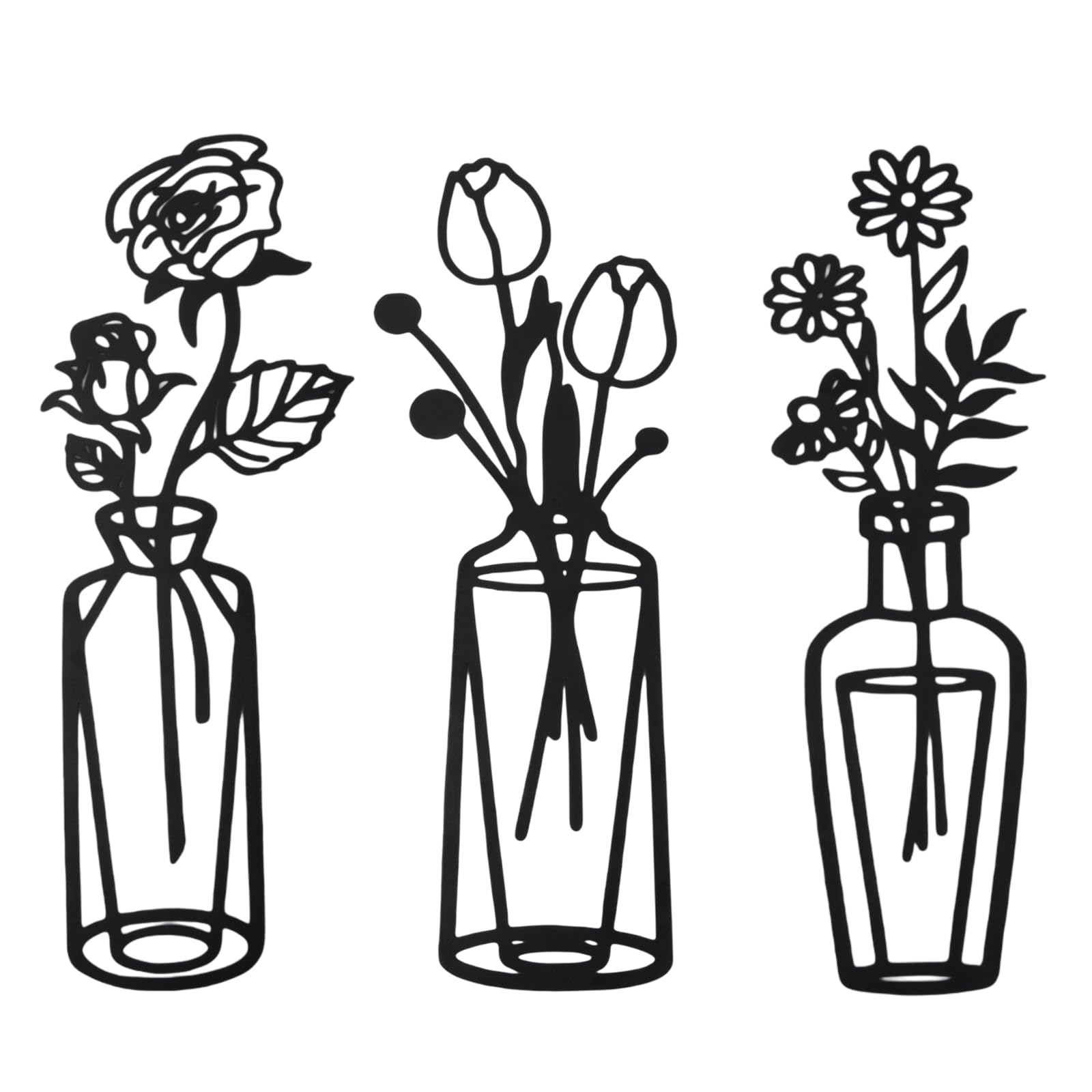 Azonelife 3pcs Flores de Metal Decoración Pared, Decoraciones de Pared de Floral Negro Minimalista Metalicas Decoracion Hierro Pared Negro de Metal Escultura para el Hogar, Baño Interior y Exterior