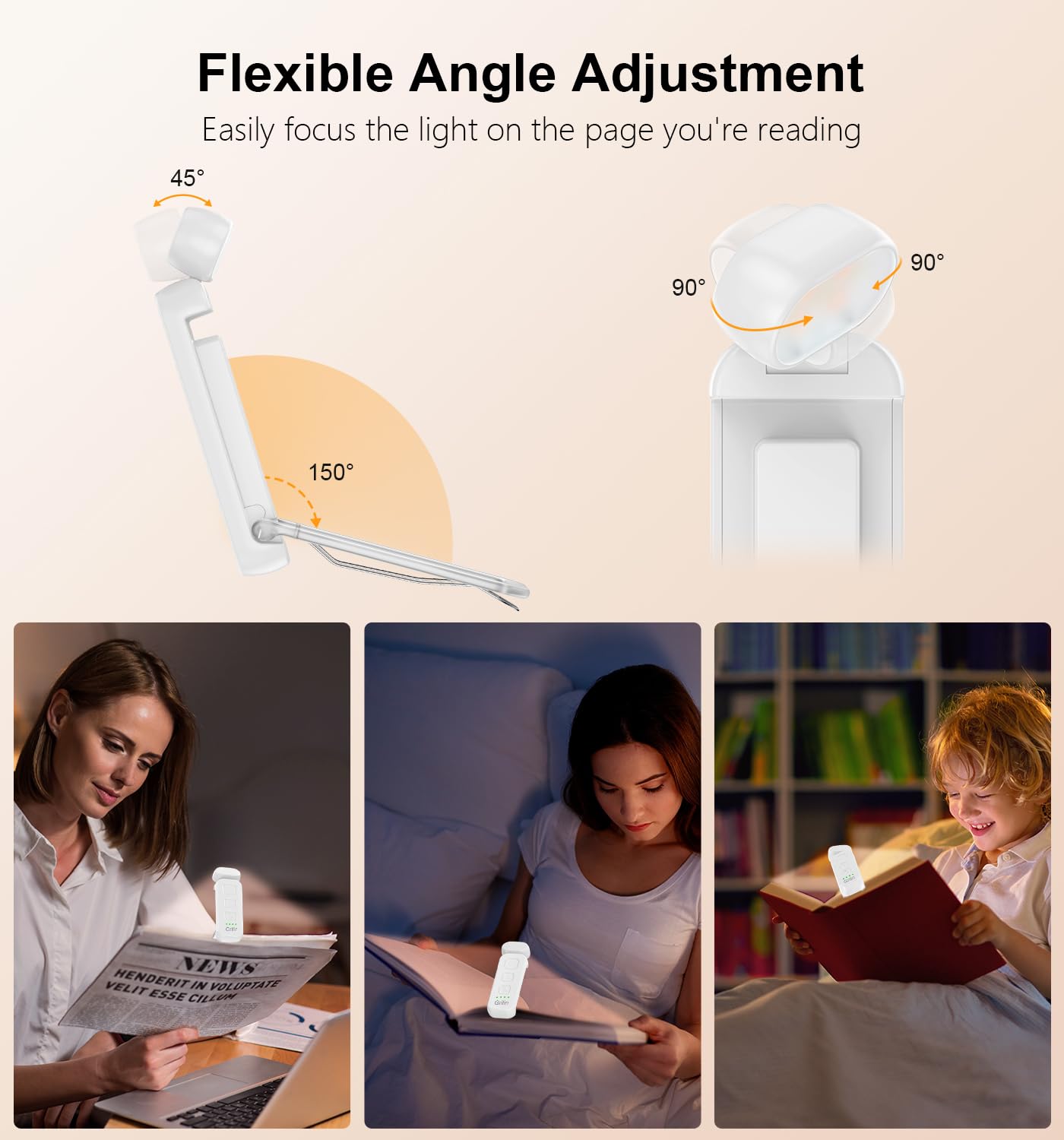 Gritin Luz de Lectura, Lampara de Lectura con Pinzas Recargable, 7 LEDs &3 Modos de Color &5 Niveles de Brillo Regulables, Batería de Larga Duración, Compacta y Portátil lampara libro