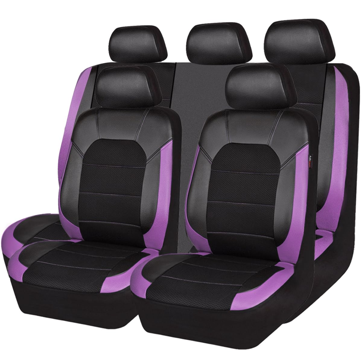 CAR PASS Leather Seat Covers, Breathable Universal Car Seat Cover Full Set for Cute Women Girly,Super 5mm Composite Sponge Inside,Airbag Compatible fits Most Auto,SUVs,Trucks,Vans(Black&Purple)