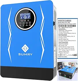 Inversor Híbrido Solar 48V 6200W Entrada AC 230V/PV 450VDC, Onda Senoidal Pura Controlador MPPT 110A Inversor Híbrido Off Grid Solar e LCD Display para uso Doméstico,Bombas de água e Geradores