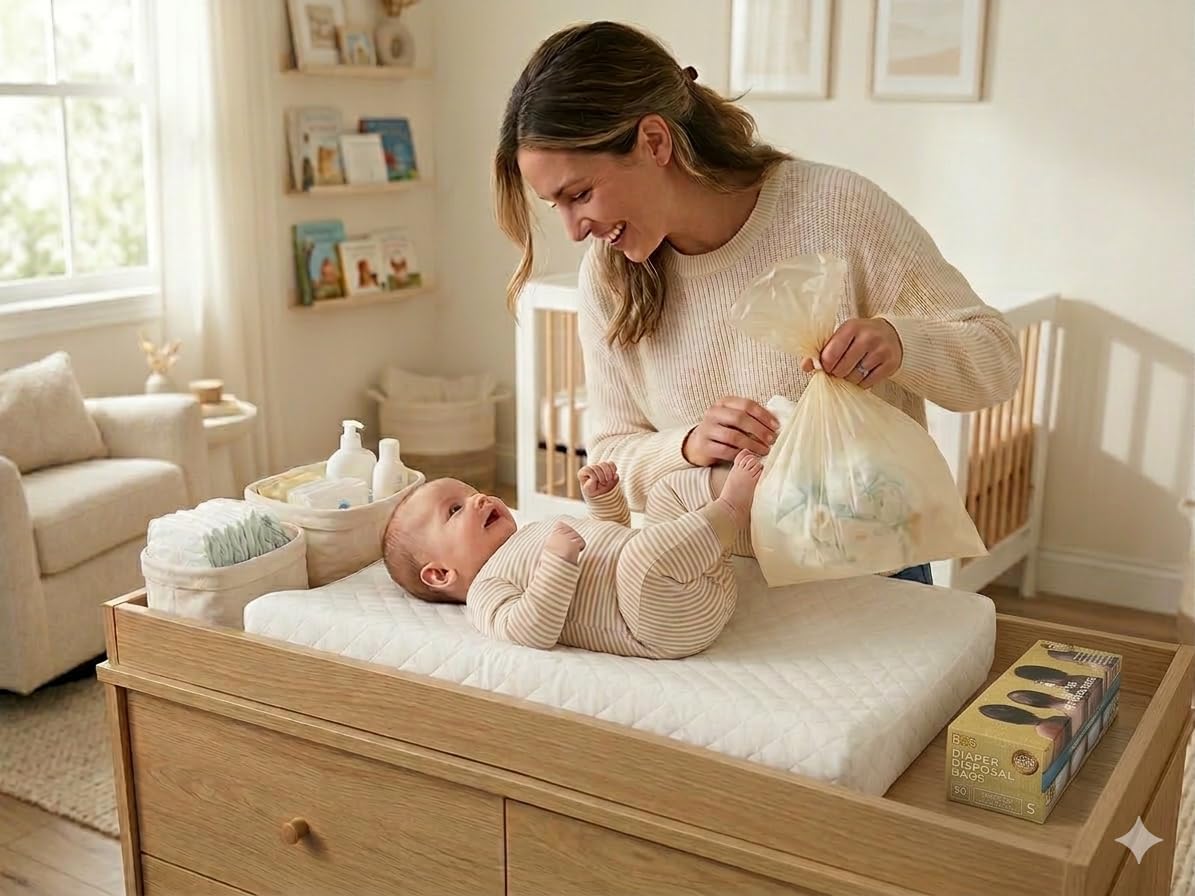 BOS Odor-Sealing Dirty Diaper Trash Bags - Scent & Smell Free - Cream Yellow - Medium (Pack of 2)