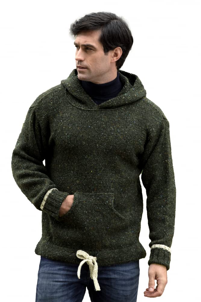 Aran CraftsIrish Mens Kangaroo Pocket Sweater, 100% Donegal Wool (K3084)