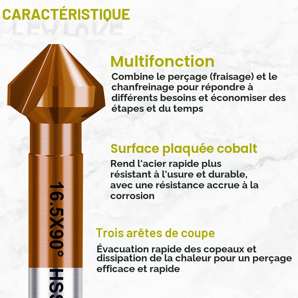 Fraise à Chanfreiner HSS - Cobalt Plaqué Fraise à Noyer Foret à Fraiser Métal pour Acier Inoxydable Fer Aluminium Cuivre Bois 6 pièces (6,3/8,3/10,4/12,4/16,5/20,5mm), Tige Ronde