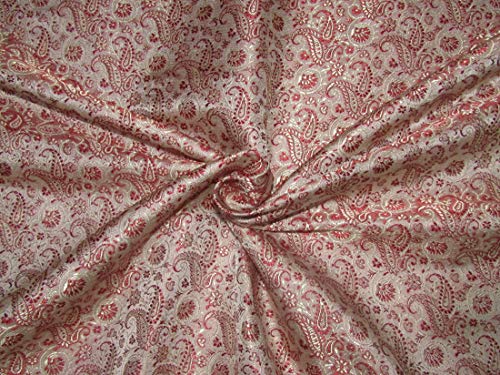Brocade de soie crème rouge or idéal pour créations de mode sur mesure