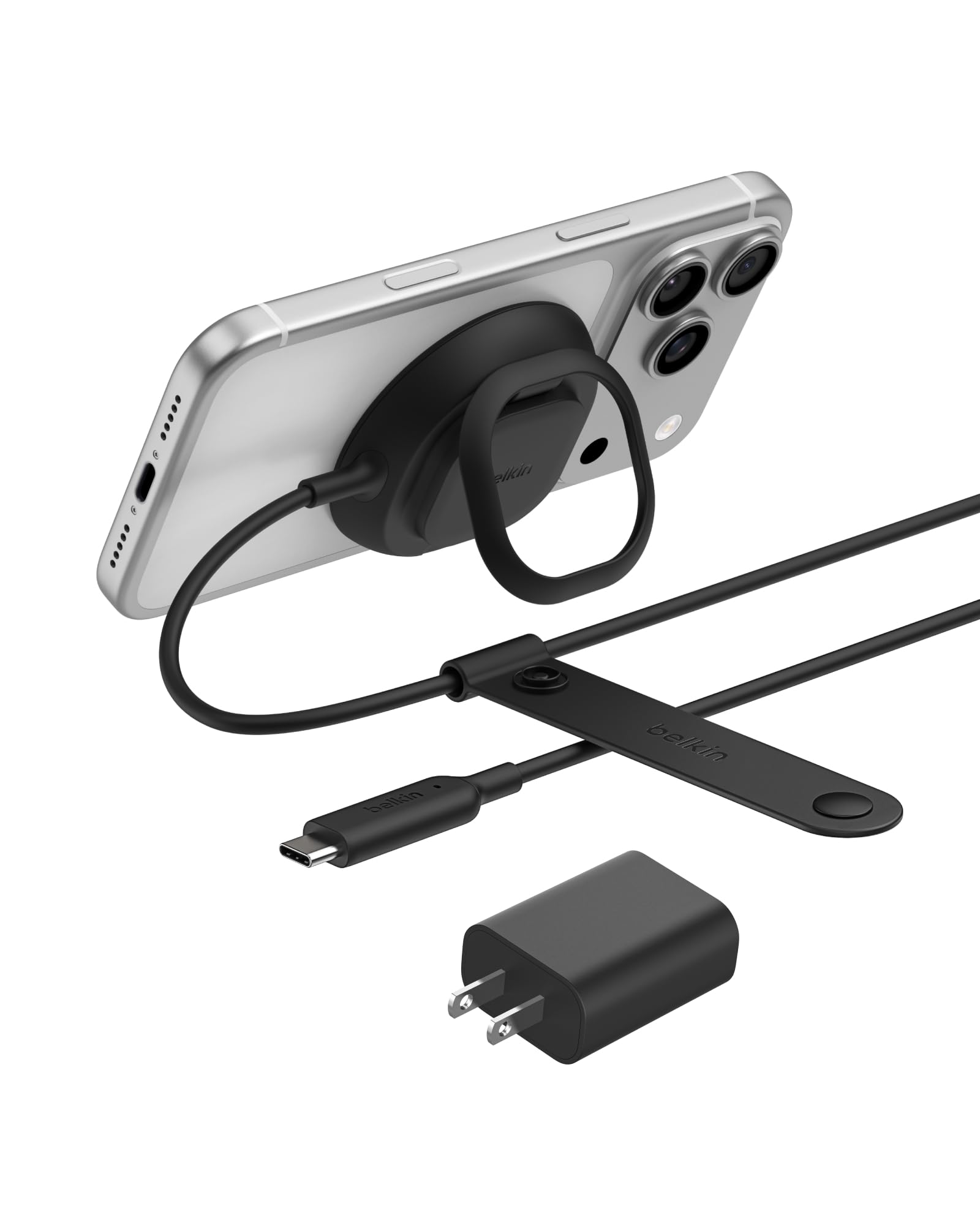 Photo 1 of ***MISSING PIECES*** Belkin MagSafe Charger, Magnetic iPhone Charger w/ Qi2 25W, Fast Wireless Charging Pad w/Kickstand for iPhone 17 Series, Samsung Galaxy, Pixel 10, AirPods Pro, Travel - Adapter Included, Black