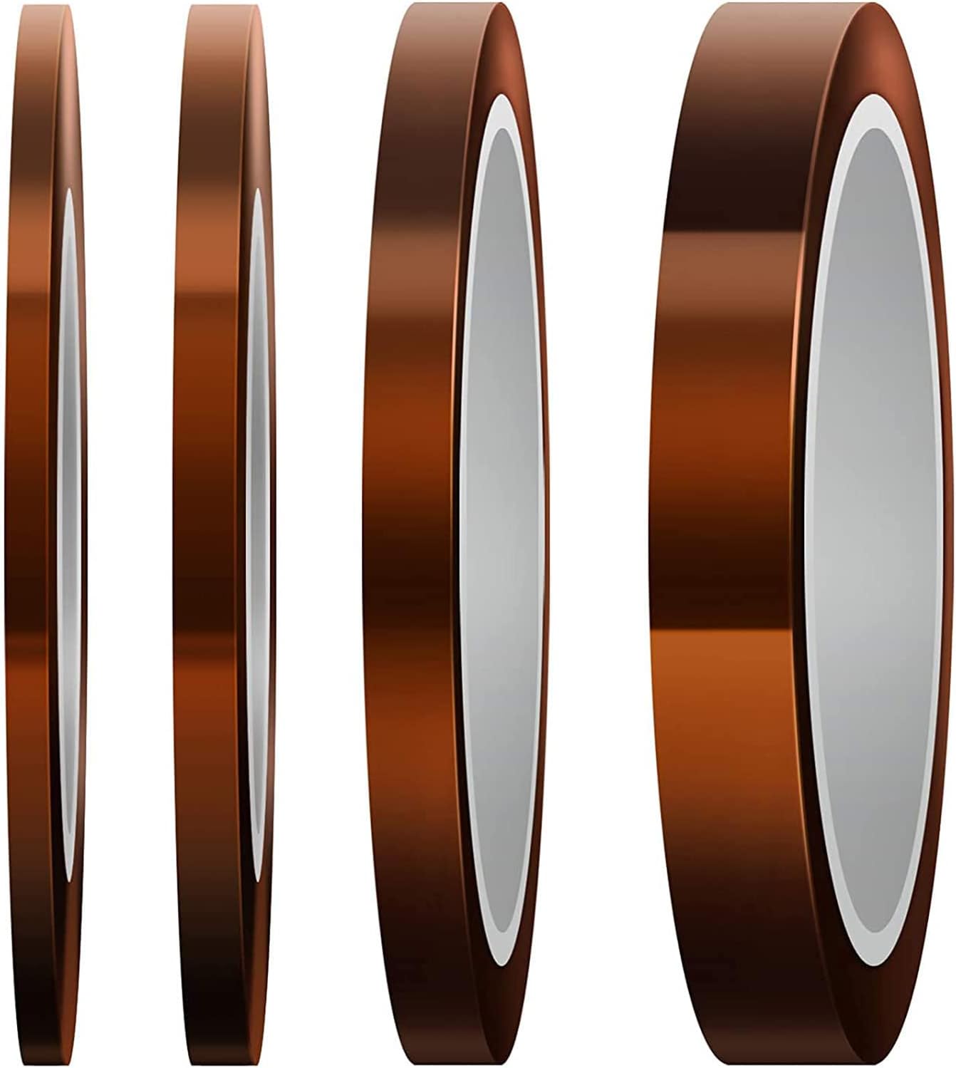 4 Rolls of Heat Resistant Tape High Temperature Polyimide Adhesive Tape for Sublimation, 3D Printer, Wave Soldering (3 mm/5 mm/8 mm/12 mm x 33 m, Fawn)