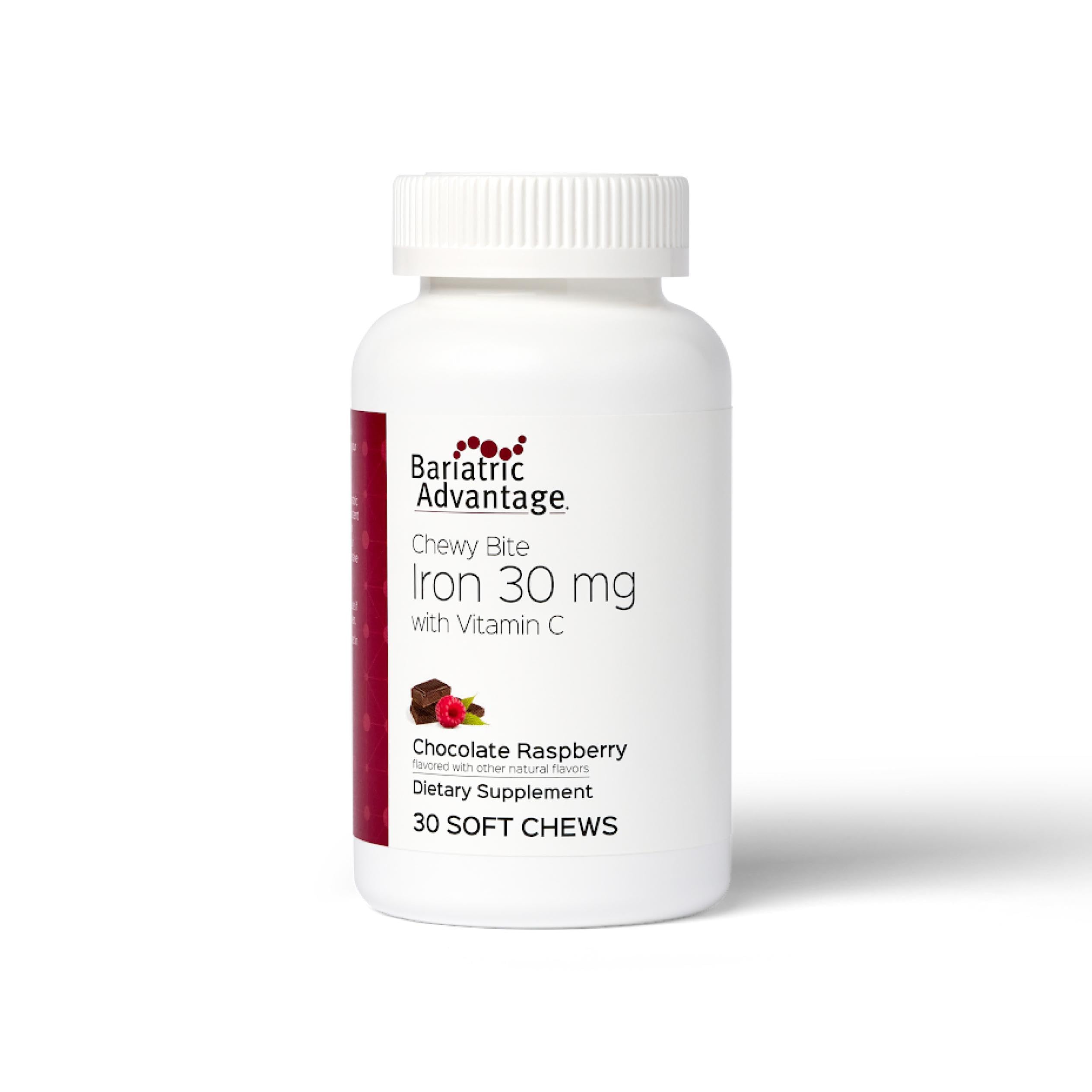 Iron 30 mg Chewy Bite with Vitamin C - for Bariatric Patients - Sugar-Free - Chocolate Raspberry - 30 Count