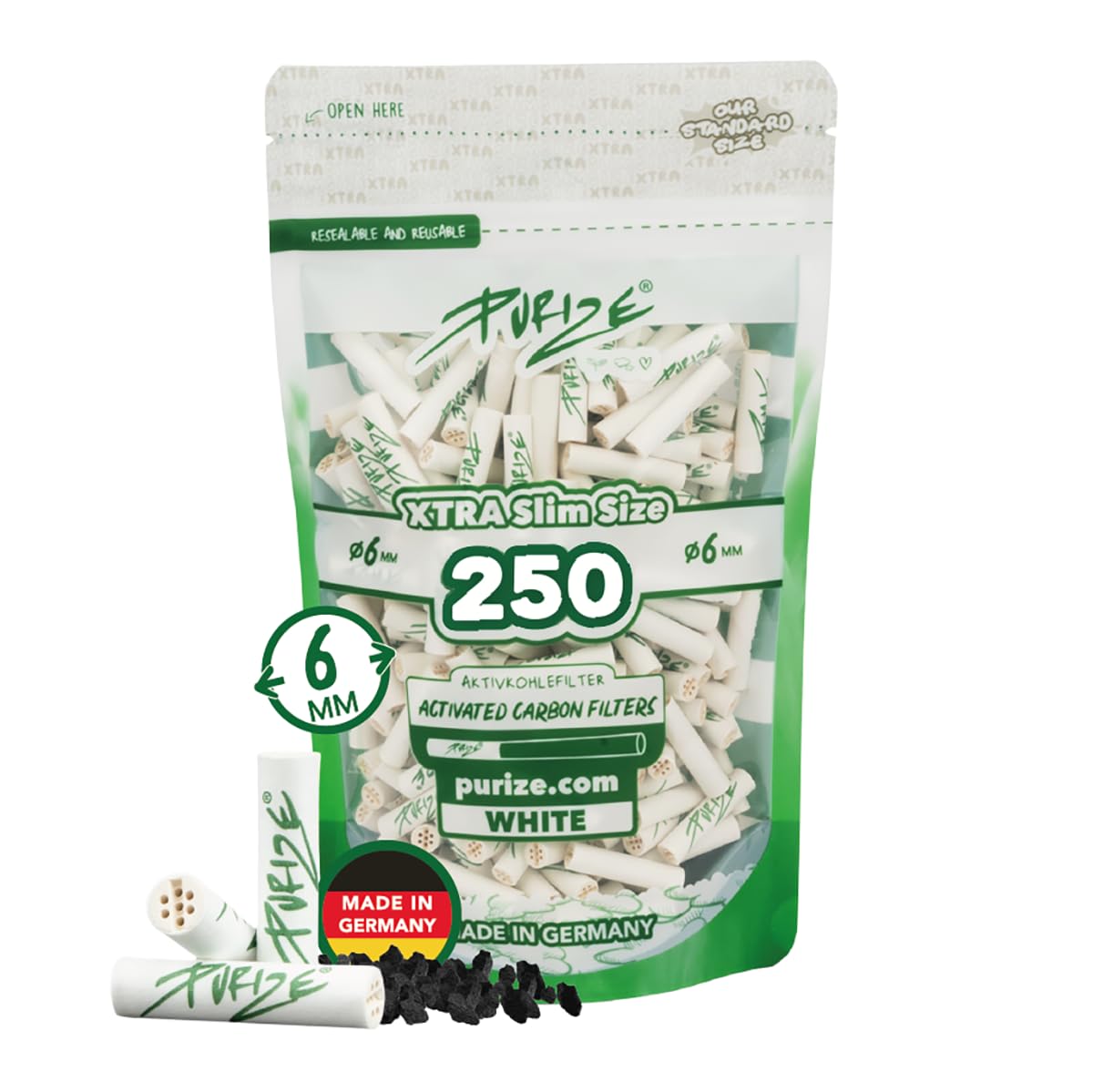 PURIZE® Beutel I 250 Xtra Slim Size Aktivkohlefilter Weiß