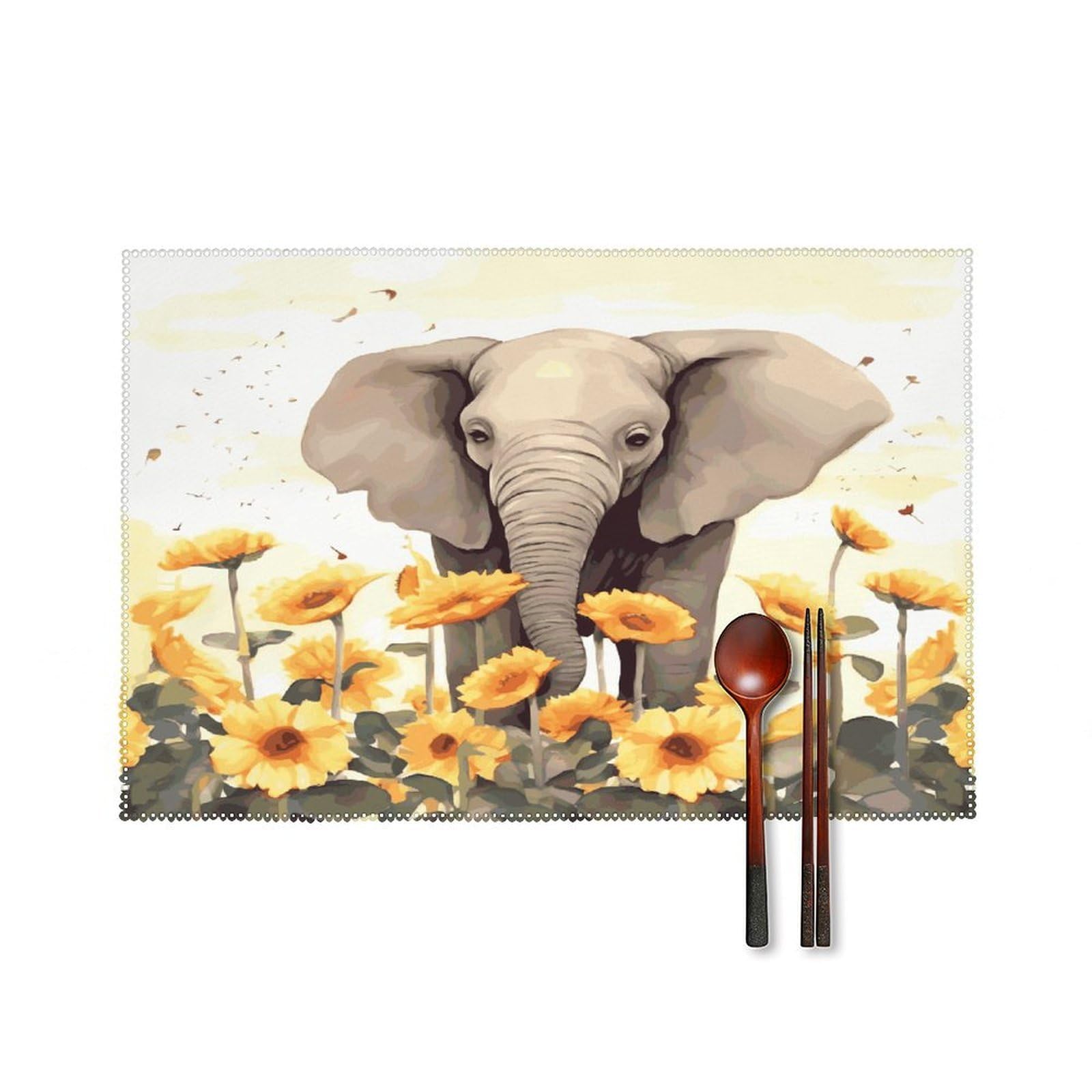 Fodpand Style Elephant And Sunflower Placemats Set Of 4 Place Mats Table Mats