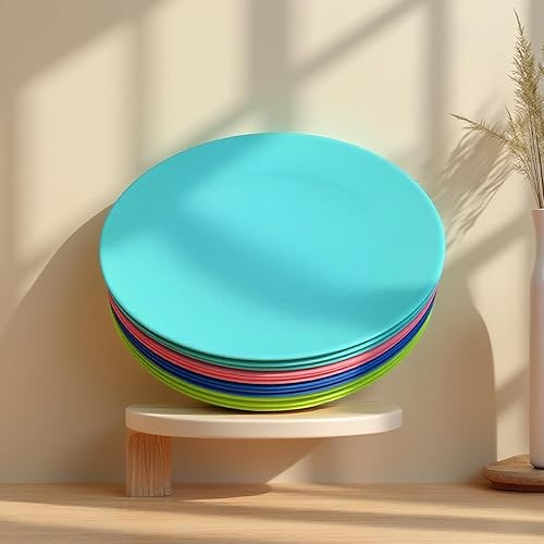 Miniatura 4 de Platos de plástico reutilizables de 10 pulgadas  Plato plano de cocina  Apto para lavavajillas y microondas  Juego de 12 platos apilables coloridos