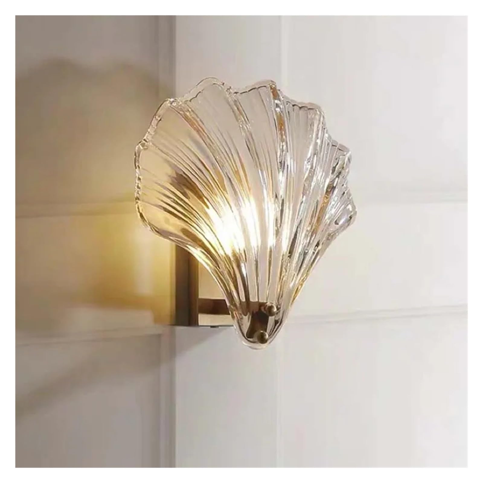 VDOQTLJT Post-Modern Luxury Brass Wall lamp - Shell Shape Glass Light Fixture Bedside Restaurant Stairs Aisle sconces LED Modern Chandelier(Amber Glass)