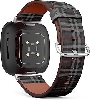 CJBROES Replacement Leather Watch Band, Compatible with Fitbit Versa 3 and Fitbit Sense of Wristband Bracelet Accessory - Pride Scotland Silver Tartan Kilt