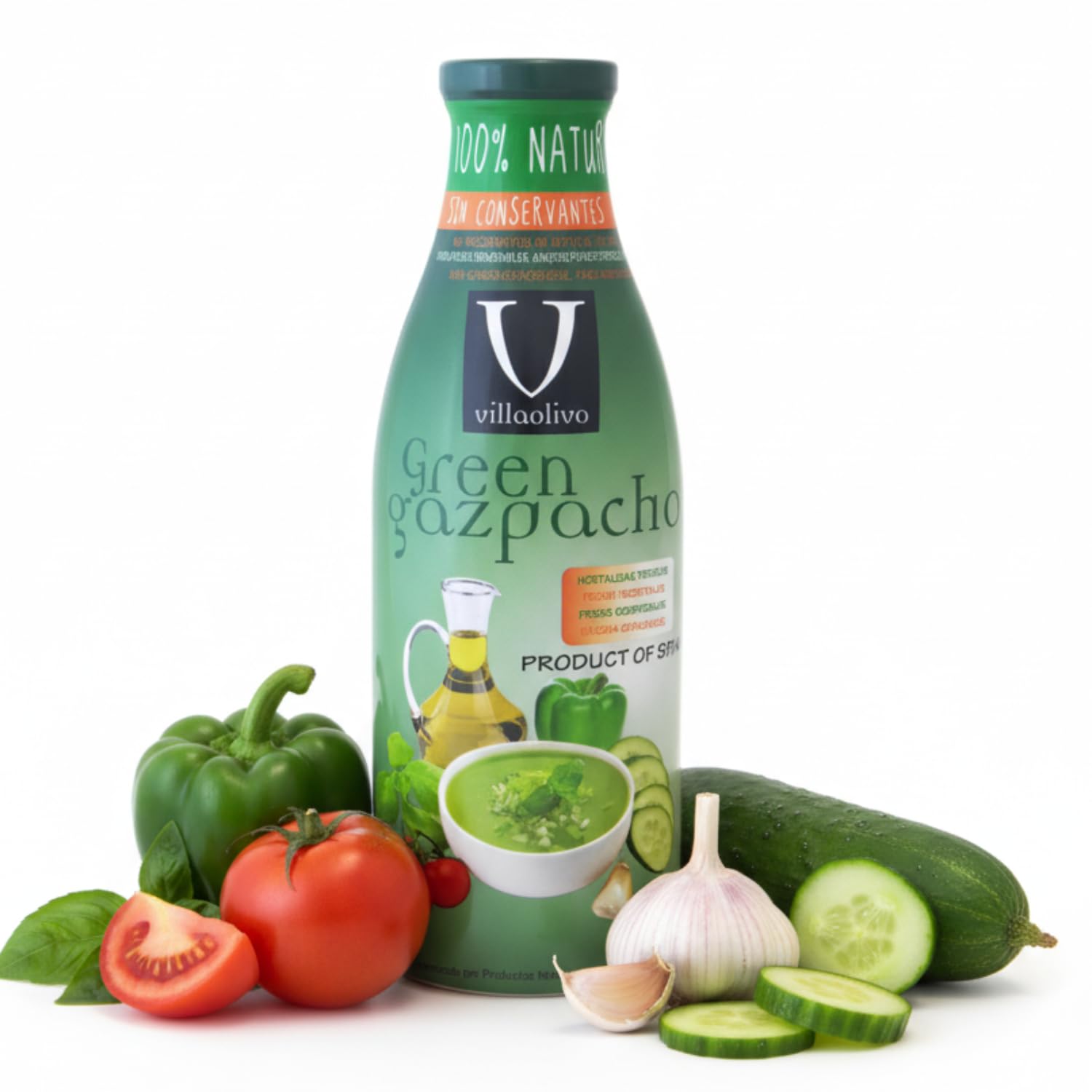 Villaolivo - Gazpacho Verde Villaolivo 1 Litro "Pack 6 Unidades" 100% Natural, sin conservantes ni aditivos.