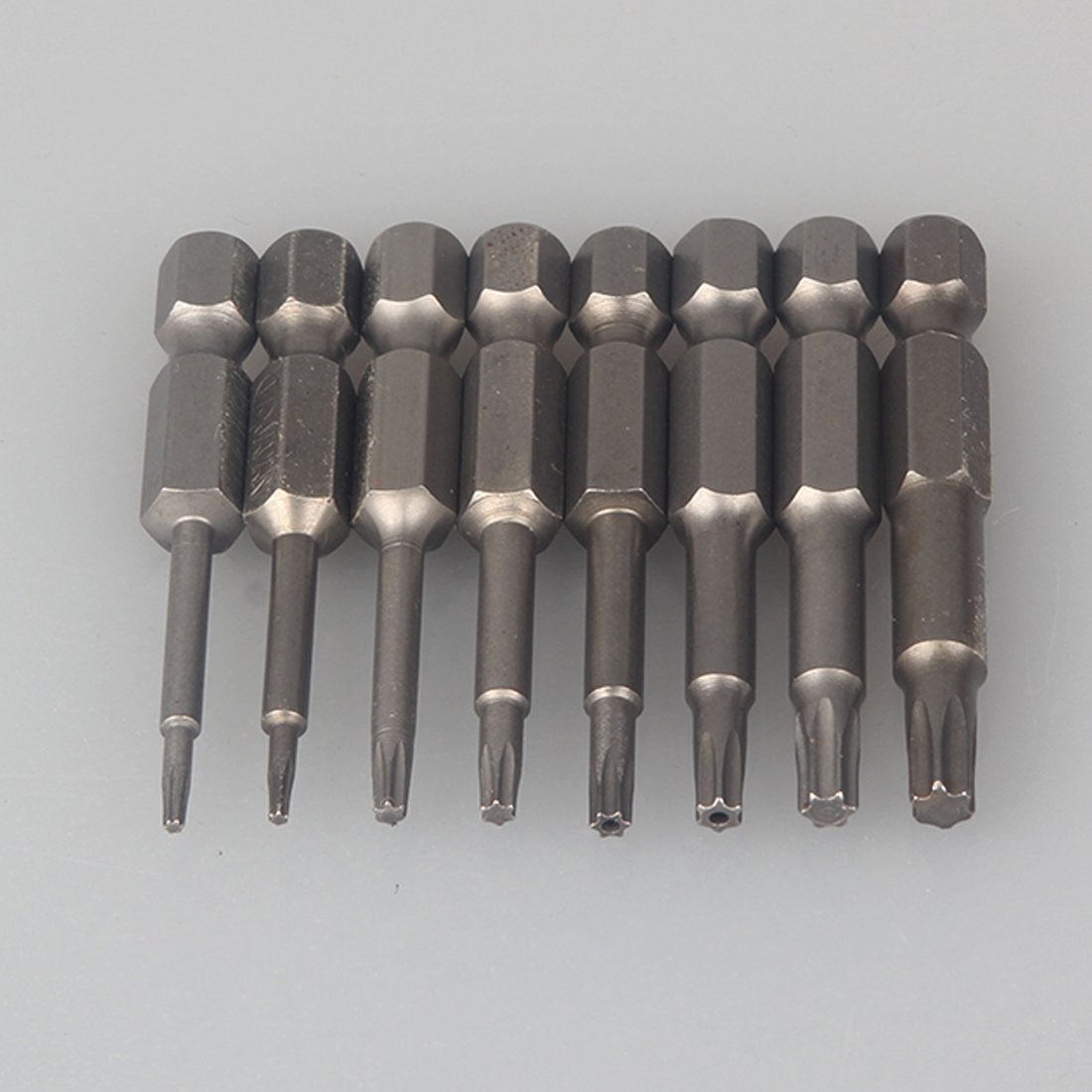 1/4 inch x 50mm - T5, T6, T8, T9, T10, T15, T20, T25 - S2 Steel Hex Shank Magnetic Torx Screwdriver Bit - 1 Set 8 Pcs