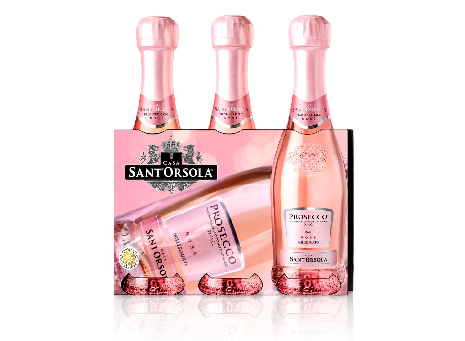 Sant'Orsola Prosecco DOC Extra Dry Millesimato Rosè Sparkling Italian Wine Baby Pack, 3 x 200ml