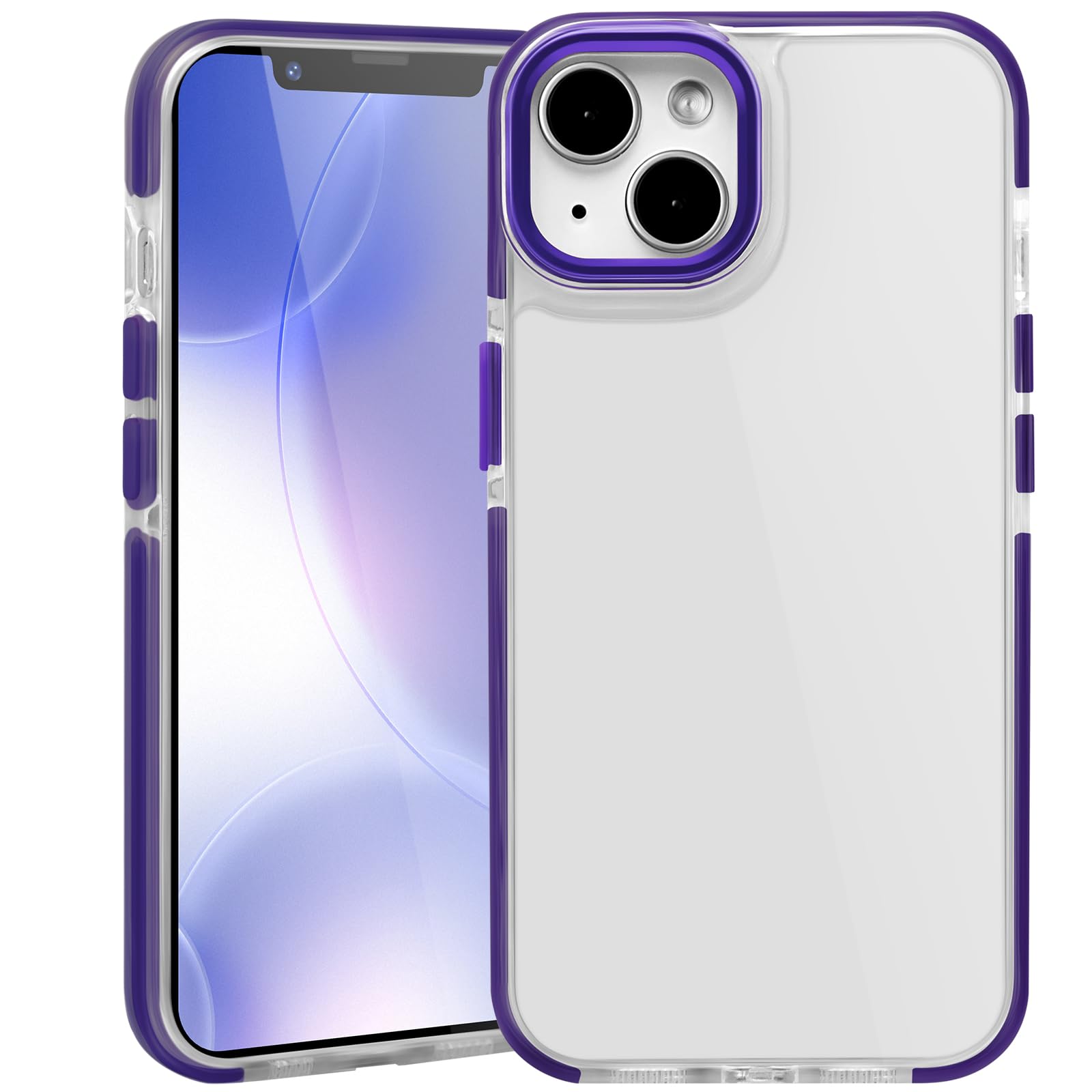 HMSSIQI Clear Case for iPhone 15 (6.1-Inch), Transparent Non Yellowing Hybrid Case [Hard Acrylic + Soft TPU] Colored Outlines Anti-Shock Phone Case