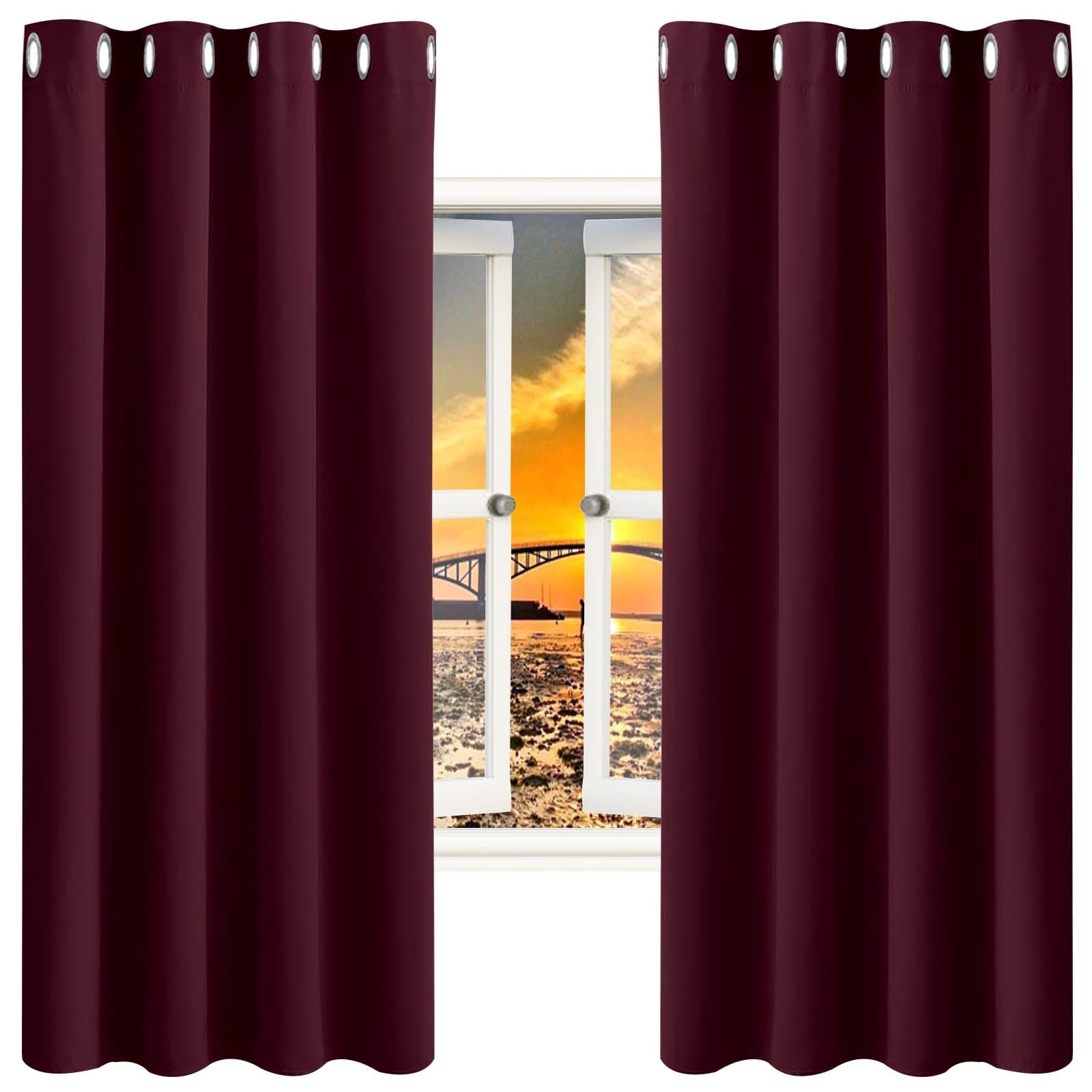 GAIFNAG 100% Blackout Curtains Bedroom 80 x 260 cm Drop Eyelet, Lightweight, Thermal Insulated Readymade Curtains Thermal Curtain for Bedroom and Living Room, Red Wine — image 1