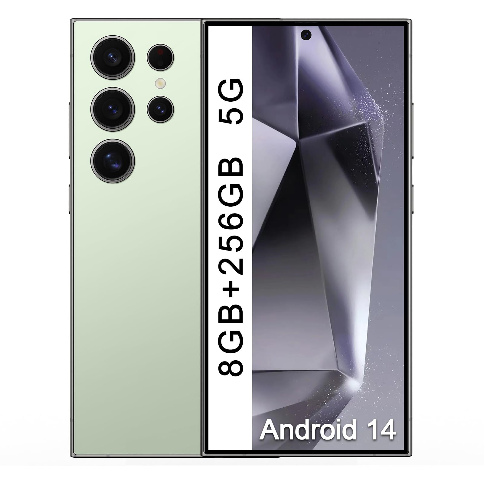 ACCOF C24 Smartphone Unlocked 5G, 6.8 Inch Screen Android 14 Phone 8GB+256GB/1TB Expansion, 108MP Camera 6000mAh Cell Phone Face ID/Dual SIM/GPS/FM Radio(Cyan)