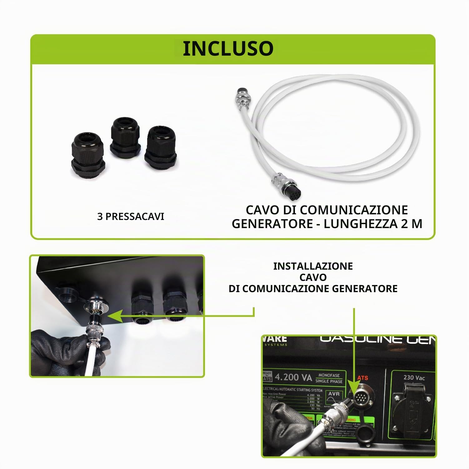 Tecnoware Power Systems - ATS per Generatore 4200VA-9200VA, Avvio Automatico/Manuale, Indicatori Stato Funzionamento, Carica Batterie Integrato, Controllo Rete Elettrica